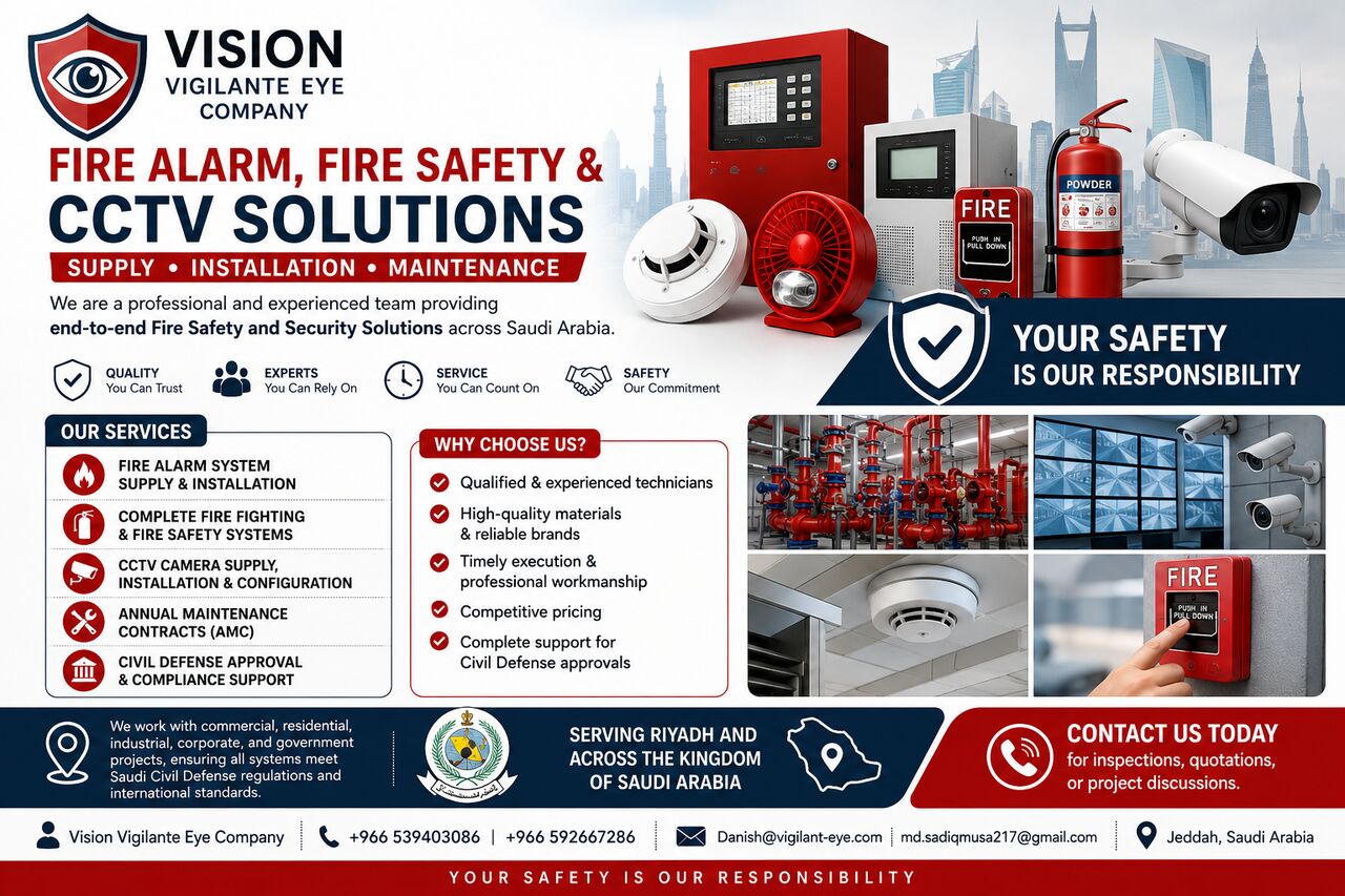 Jeddah, Businesses For Sale, Fire Alarm, Fire Safety & CCTV Solutions | أنظمة إنذار الحريق والسلامة وكامي