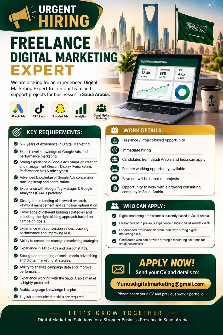 Riyadh, Jobs, URGENT HIRING &ndash; FREELANCE DIGITAL MARKETING EXPERT