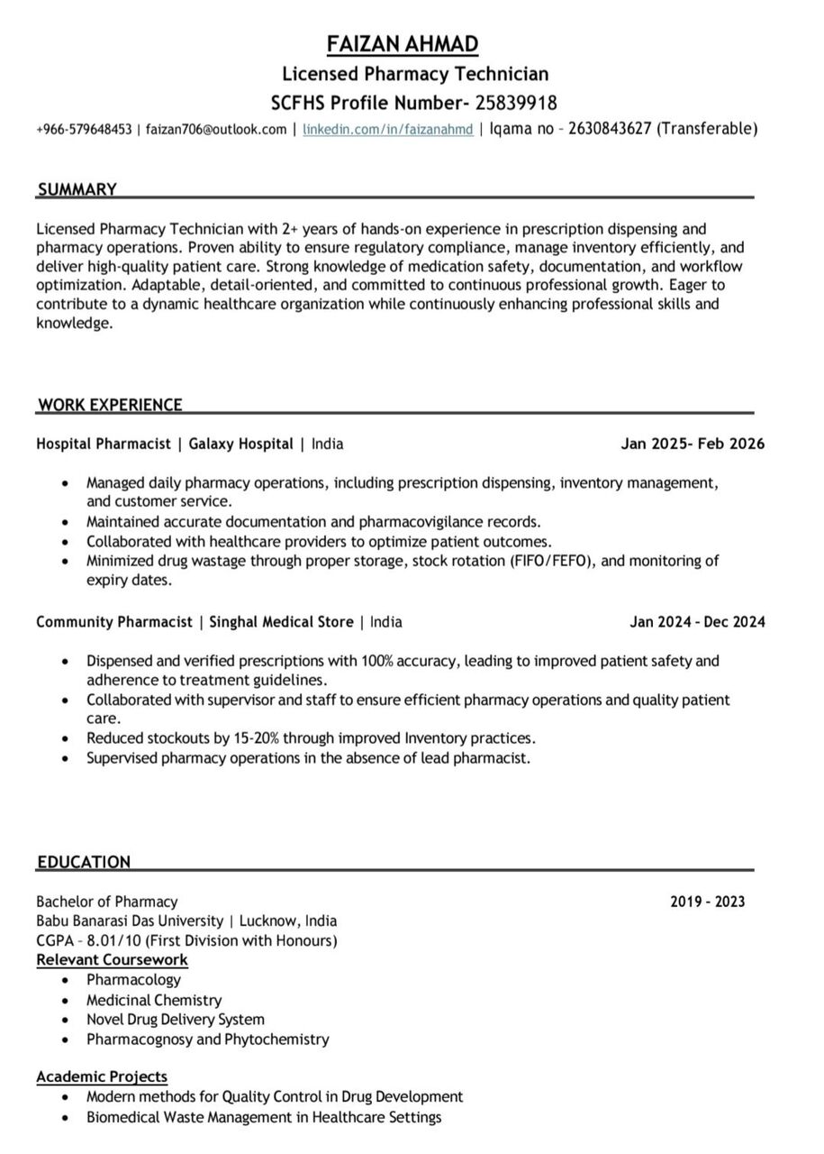 Riyadh, Job Seekers, Pharmacy Technician/Assistant Pharmacist