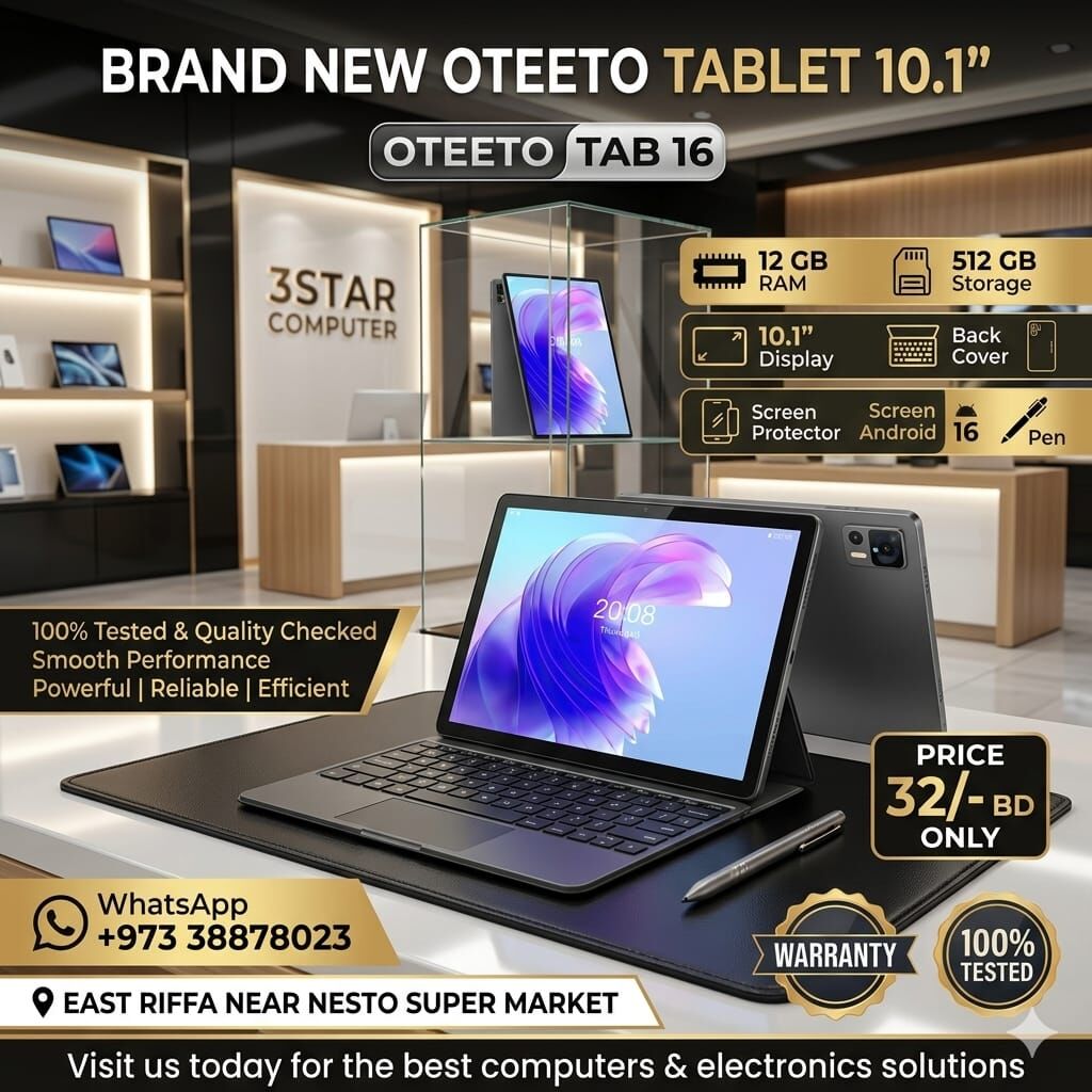 Manama, Tablet Computers, BHD 31,  New 10" Smart Android Tablet 12 GB RAM+512 GB Storage FREE Case & Keyboard With Warranty