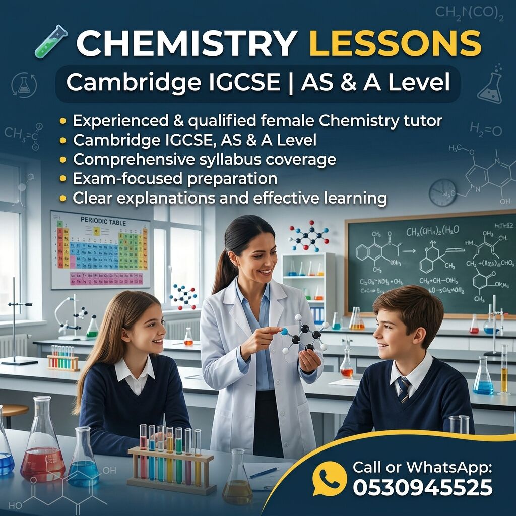 Jeddah, Lessons Offered, Chemistry Lessons For IGCSE | AS & A Level By A Female Tutor