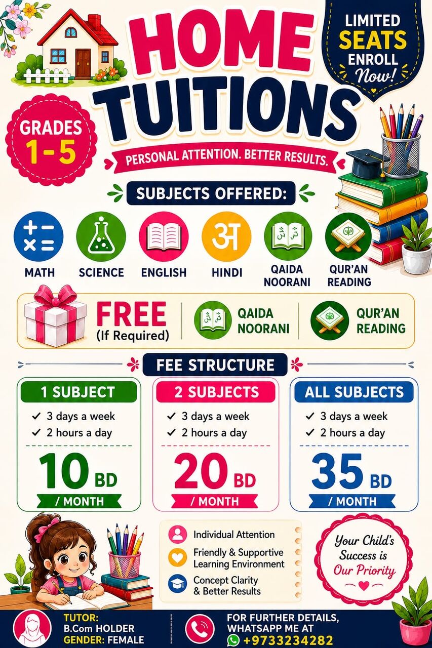 Hidd, Education, Tutions Available For Kids From Grade 1-5 In Hidd