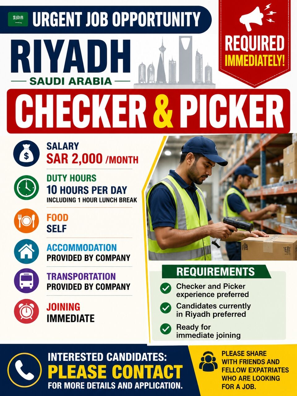 Riyadh, Jobs, 🇸🇦 Urgent Job Opportunity – Riyadh
