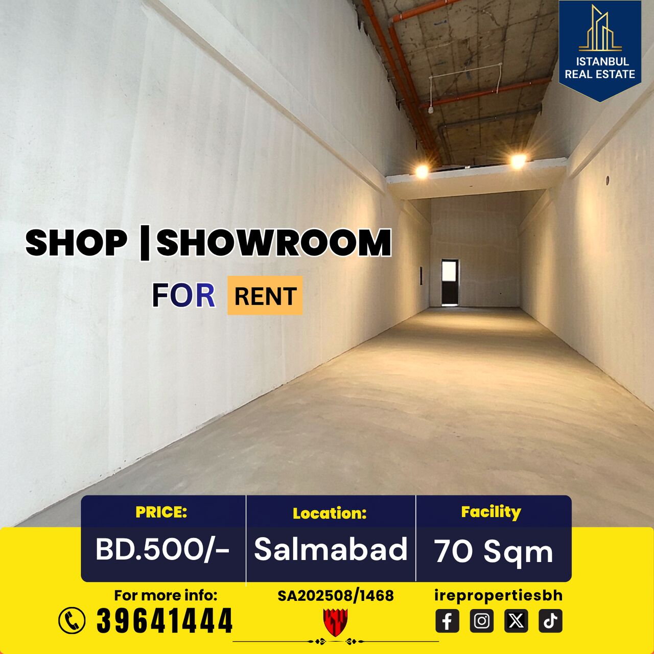 Salmabad, Shops, BHD 500,  70 Sq. Meter,  Commercial Shop | Showroom ( 70 SQM  )For Rent In Salmabad BD.500/-