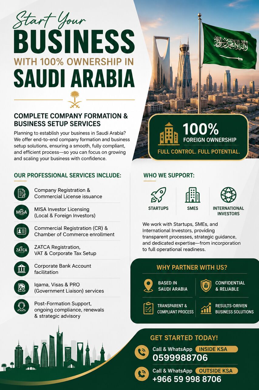 Dubai, Business, START Your Business In Saudi Arab 100% OWNERSHIP✅Company Formation ALL TYPES✅+966599988706
