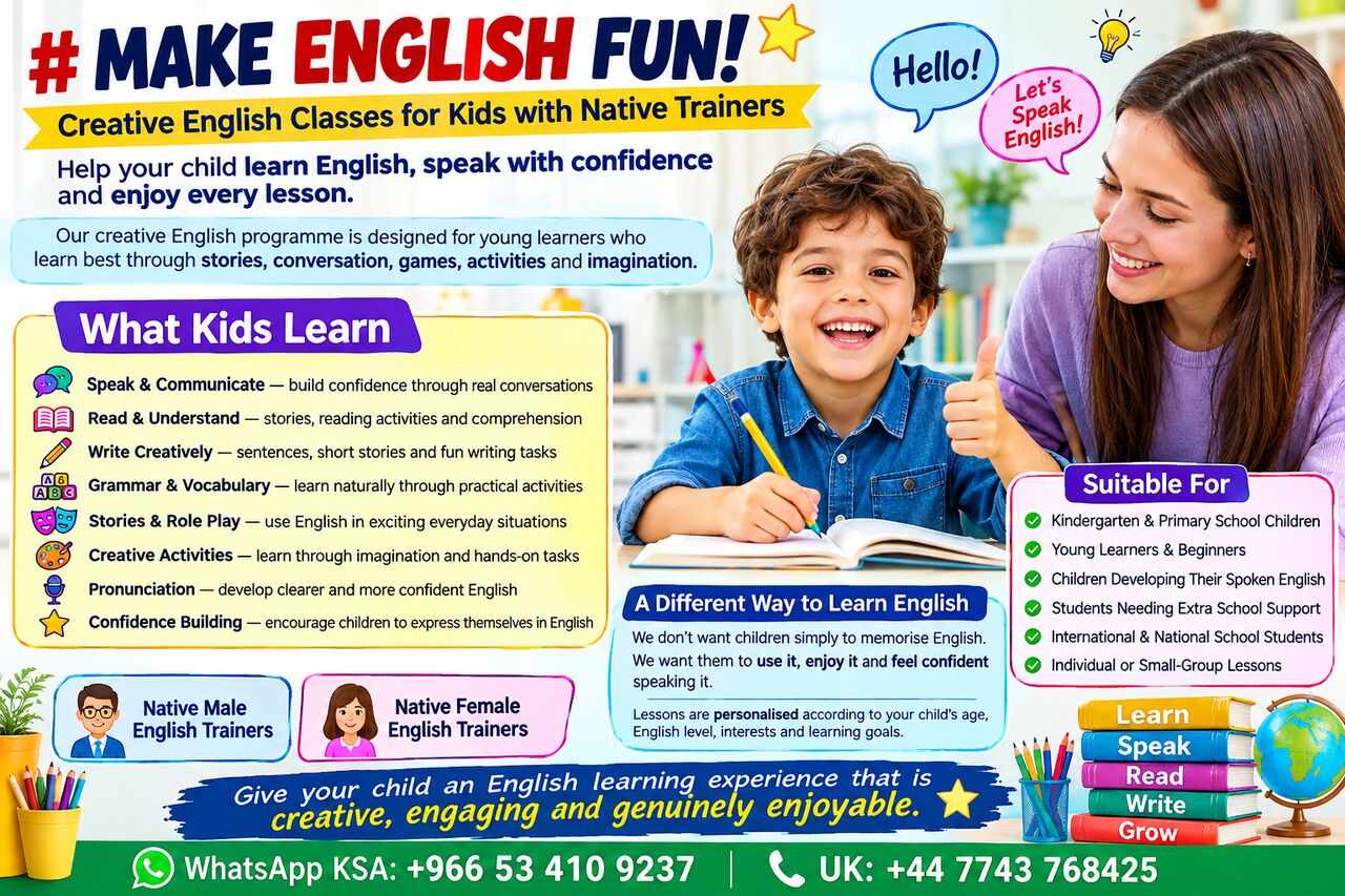 Riyadh, Lessons Offered, Creative English Classes For Kids With Native Trainers
