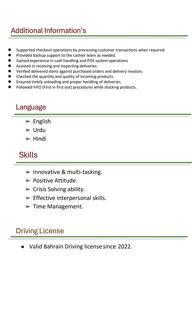 Riffa, Job Seekers, I Need A Jod As A Sales Supervision, Merchandising Have Experience Of 5 Years.