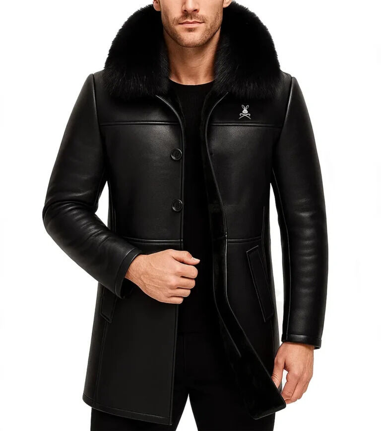 Sydney, Clothing & Accessories, AUD 1500,  Rhegon Fur Collar Black Leather Coat &ndash; Stylish Men&rsquo;s Outerwear