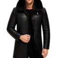 AUD 1500,  Rhegon Fur Collar Black Leather Coat &ndash; Stylish Men&rsquo;s Outerwear