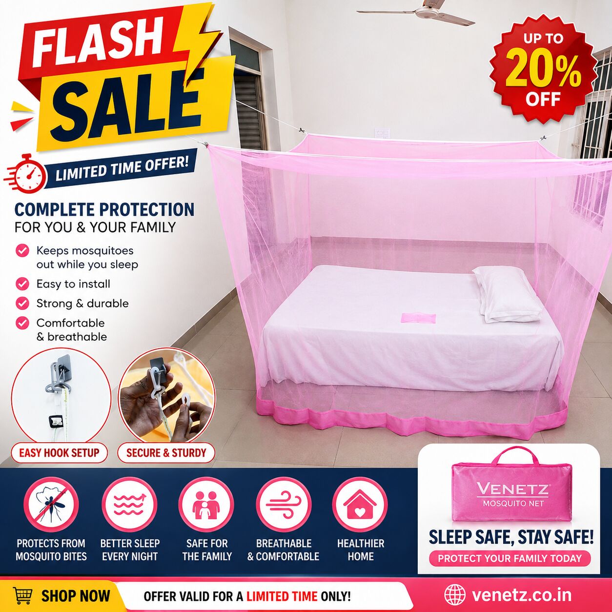 Chennai, Household Items, INR 1,  Buy 4-Person Mosquito Net For Family &ndash; Easy 30-Second Setup