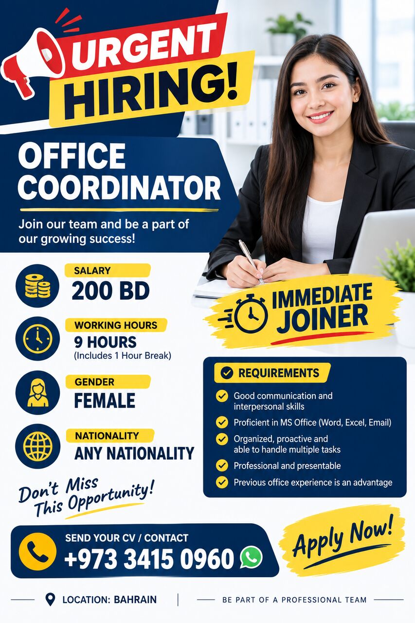 Manama, Jobs, Office Cordinator