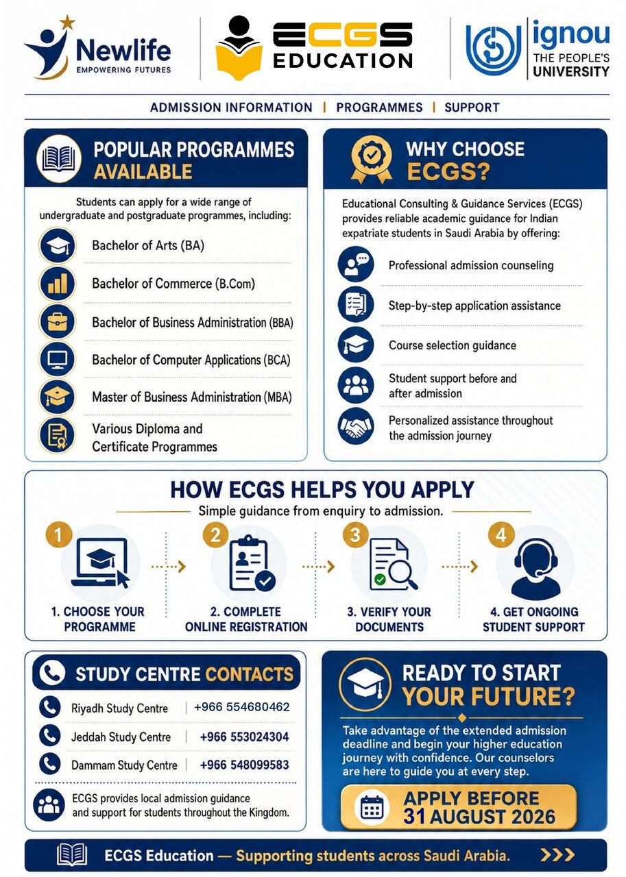 Dammam, Career Counseling, 🎓 ECGS July 2026 Admissions – Deadline Extended Till 31 August!
