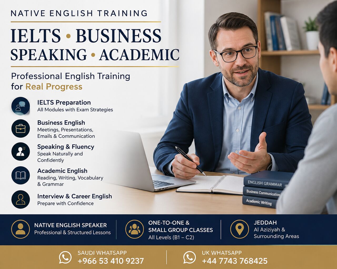Al Aziziyah, Lessons Offered, NATIVE ENGLISH EXPERT | IELTS &bull; BUSINESS ENGLISH &bull; PROFESSIONAL SPEAKING | JEDDAH