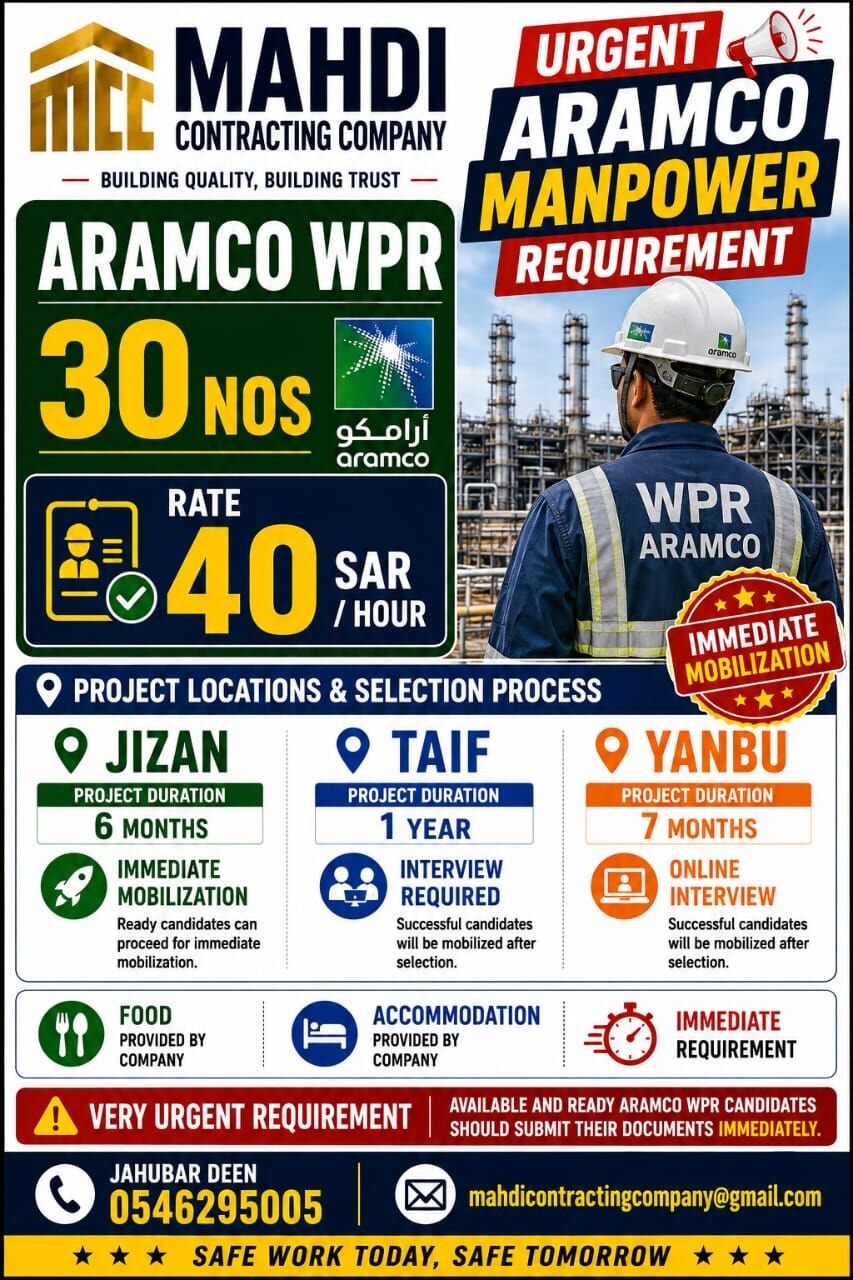Riyadh, Jobs, URGENT REQUIREMENTS - ARAMCO WPR