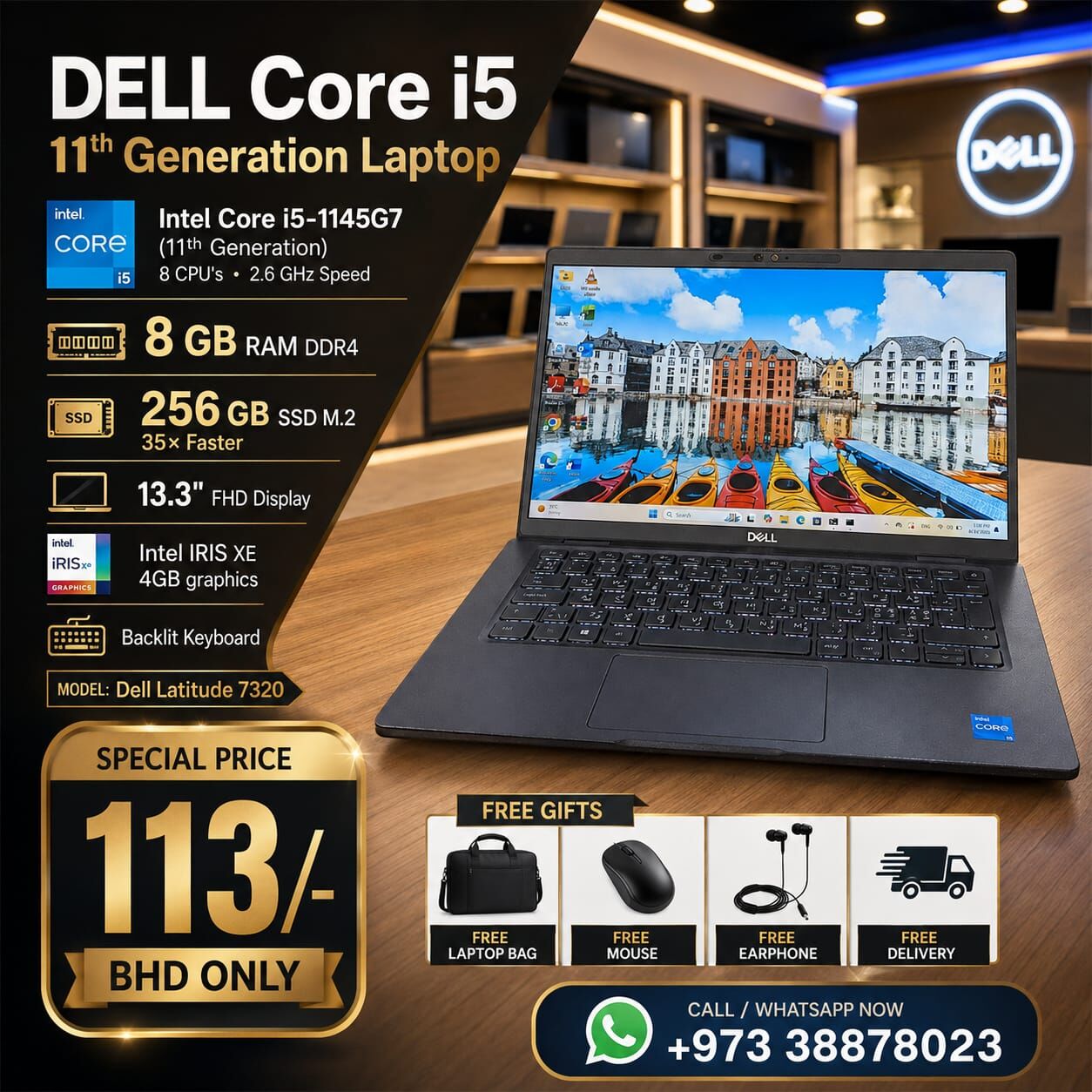 Manama, Computers, BHD 113,  DELL 11th Gen Core I5 Business Laptop 8GB RAM 256GB M.2 SSD FHD Display FREE GIFTS