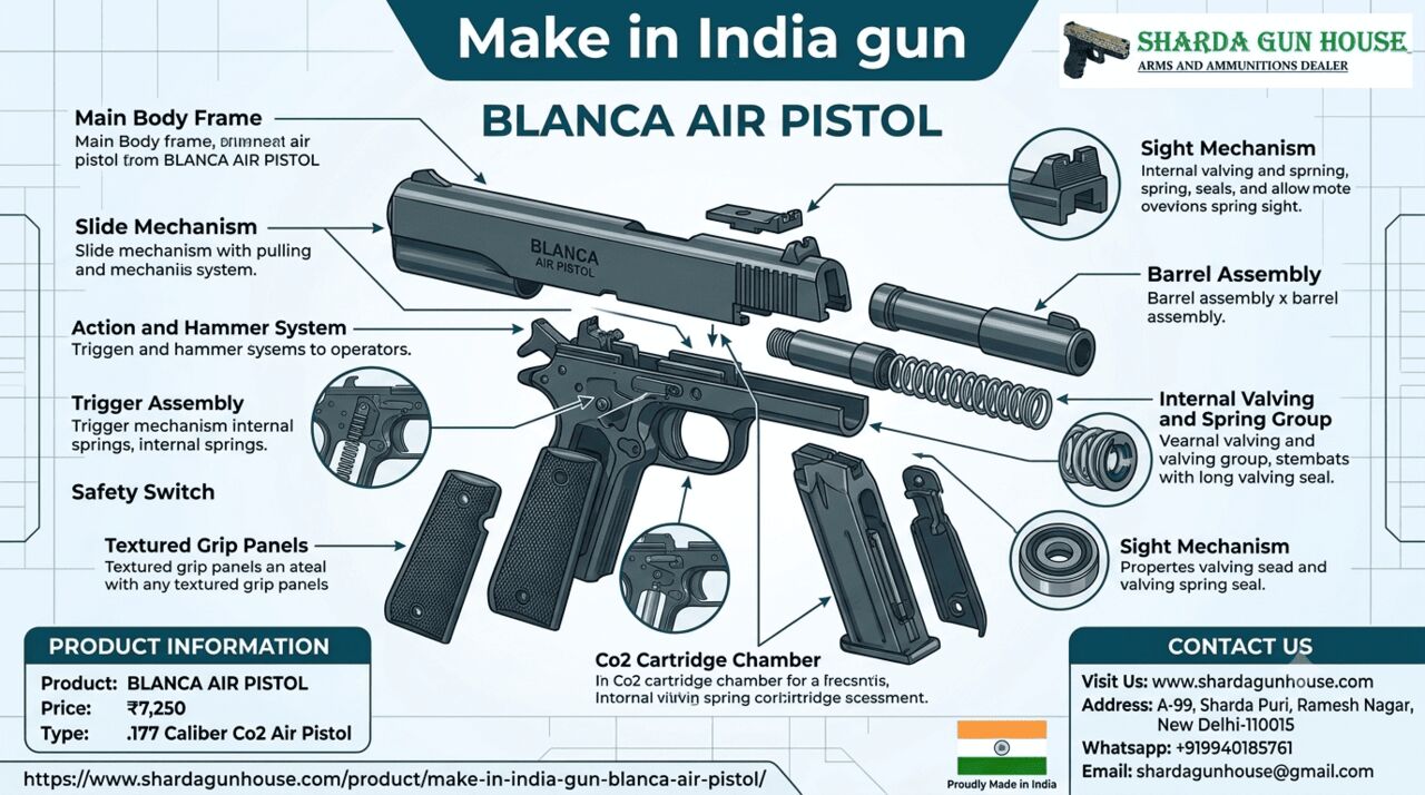Laxmi Nagar, Sporting Goods, INR 7250,  Make In India Gun - Blanca Air Pistol - Sharda Gun House