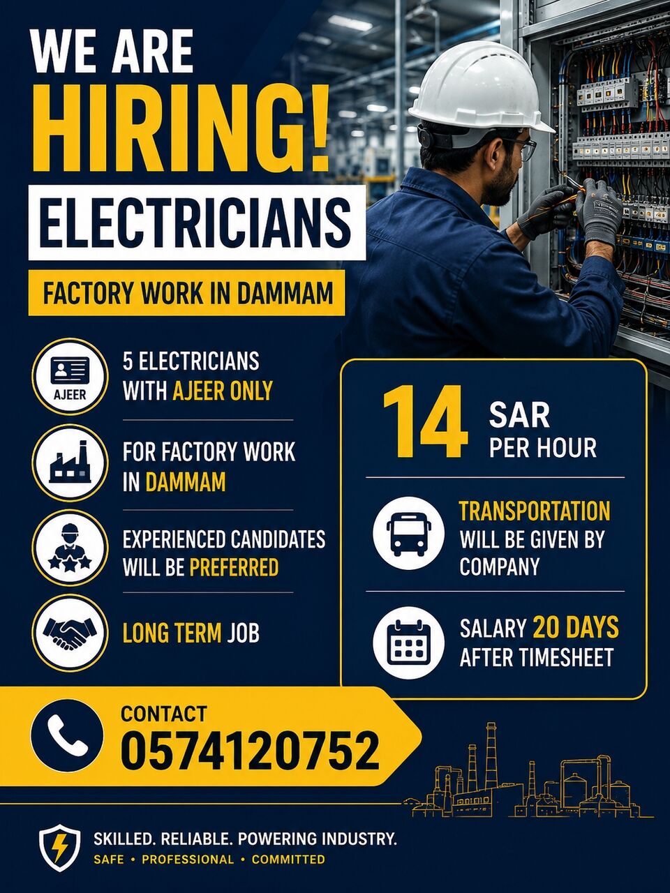 Jubail, Jobs, Electricians Required &ndash; Dammam Panel Wiring Electrician