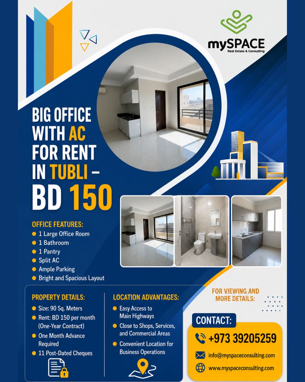 Tubli, Offices, BHD 150,  90 Sq. Meter,  Big Office With AC For Rent In Tubli