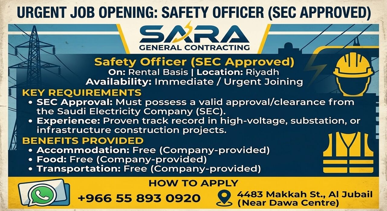 Jubail, Jobs, SAFETY OFFICER ( SEC APPROVED)