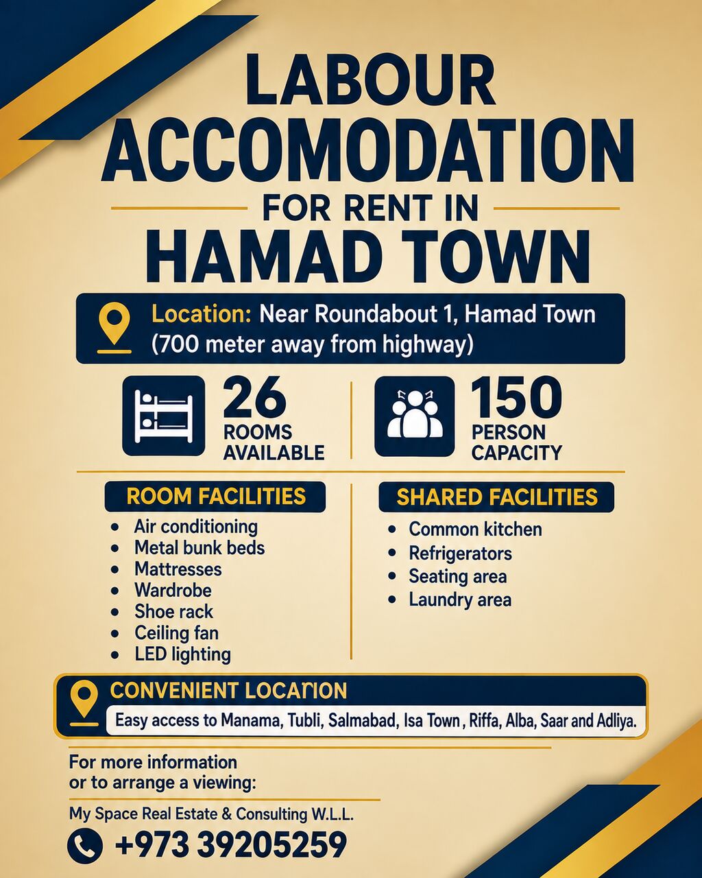 Hamad Town, Staff Accommodation, BHD 45,  Furnished Labour Accommodation For Rent In Hamad Town