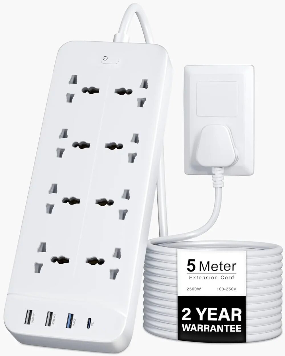 New Delhi, Computers, INR 1749,  FEDUS 8 Sockets Surge Protector With USB-A & USB-C Ports 5M