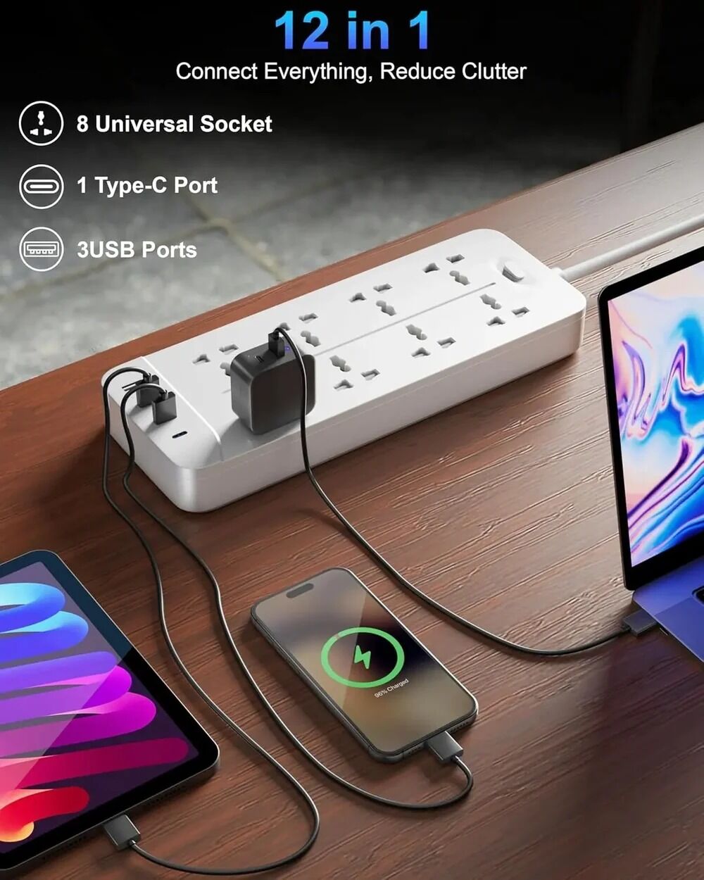 New Delhi, Computers, INR 1749,  FEDUS 8 Sockets Surge Protector With USB-A & USB-C Ports 5M