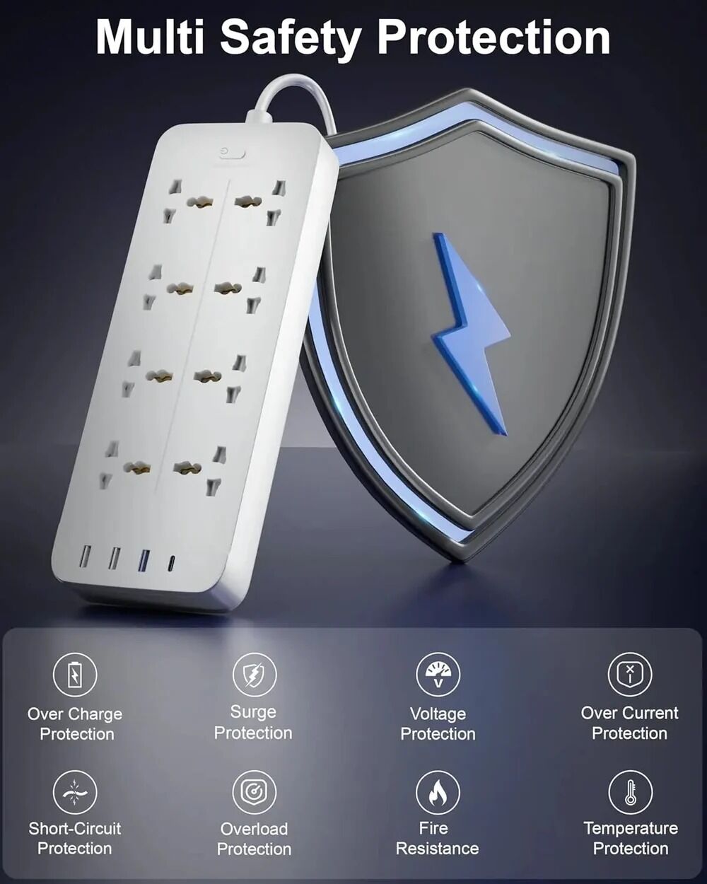 New Delhi, Computers, INR 1749,  FEDUS 8 Sockets Surge Protector With USB-A & USB-C Ports 5M