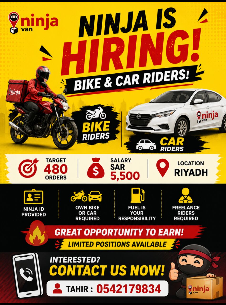 Riyadh, Job Seekers, Ninja Riders Hiring – Riyadh 🚨