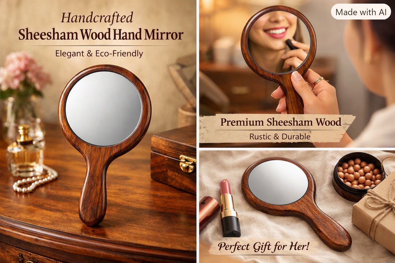 San Diego, Interior Design, Handcrafted Sheesham Wood Hand Mirror &ndash; Elegant & Durable
