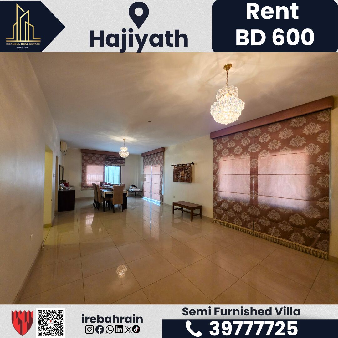 Riffa, Apartments, Flats, Houses & Villas, BHD 600/month,  6 BR,  Semi-Furnished Villa For Rent &ndash; Al Hajiyat | BD 600/-