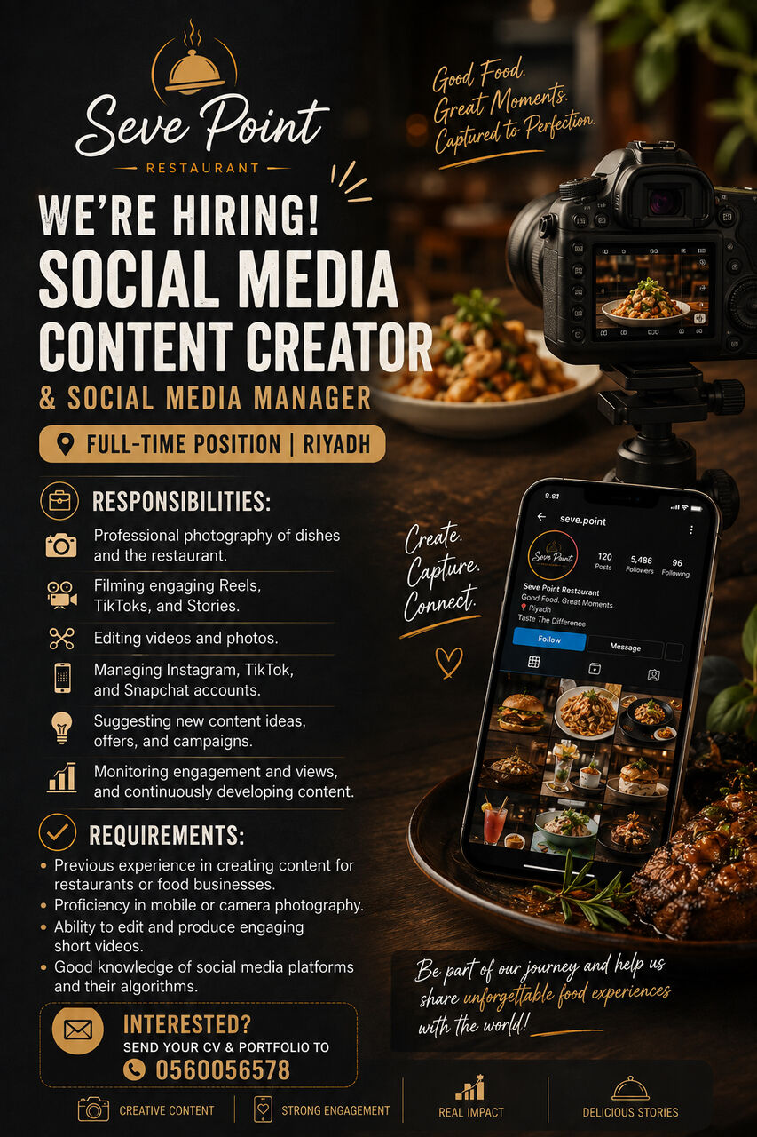 Riyadh, Jobs, Social Media Content Creator & Manager Required