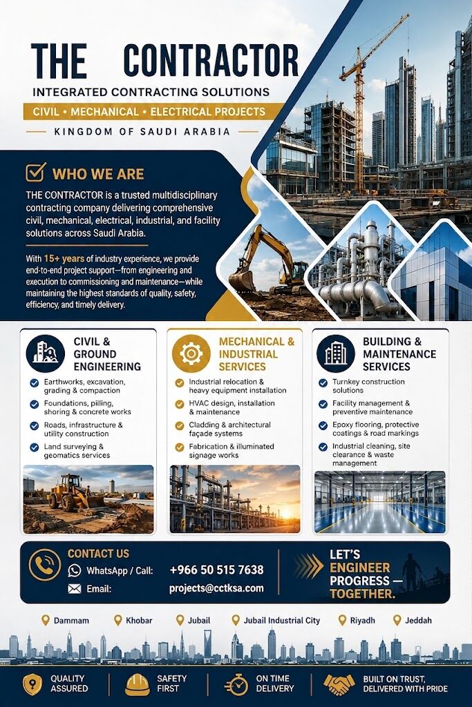 Khobar, Cleaning, THE CONTRACTOR Integrated Solutions For Civil Mechanical & Electrical Projects✅0505157638,