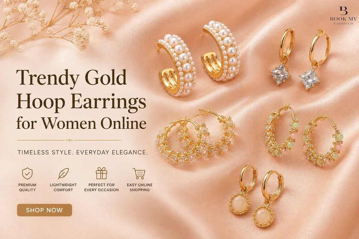 New Delhi, Clothing & Accessories, Trendy Gold Hoop Earrings For Women Online