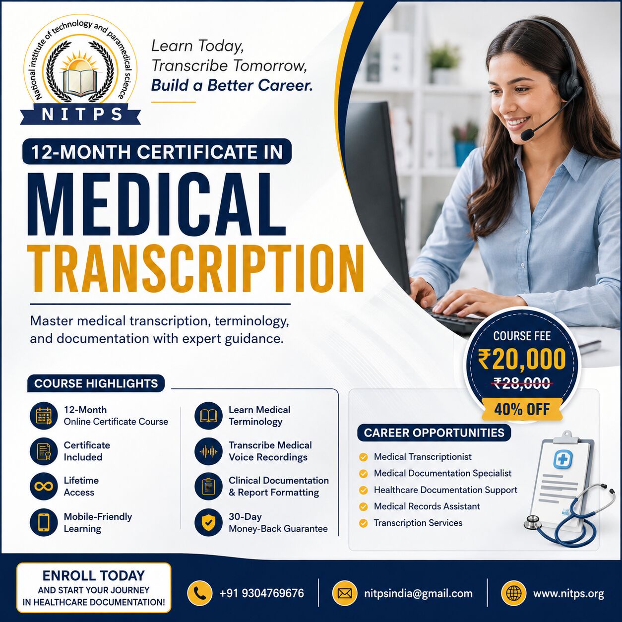 Ghaziabad, Education, 12-Month Certificate In Medical Transcription
