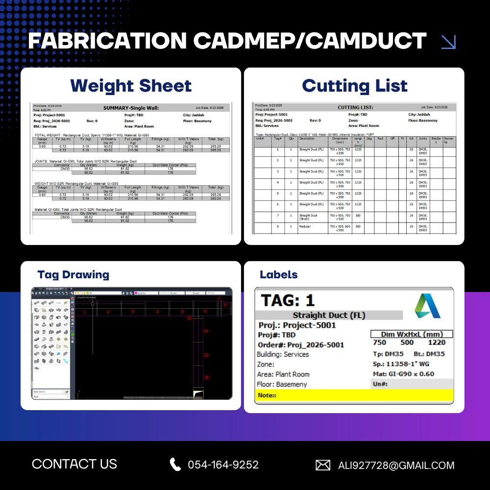 Jeddah, Technical, CADmep CAMduct رسومات الوسم قوائم القطع وكشوفات الأوز
