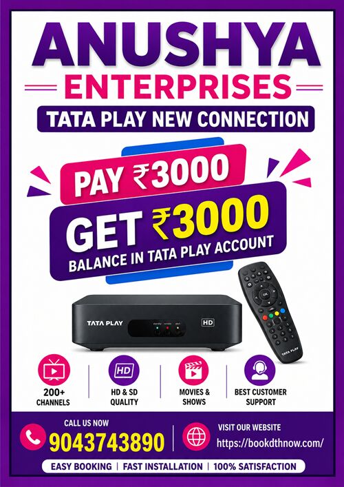 Mumbai, Electronics, INR 3600,  Tata Play New Connection In Manjakuppam | Cuddalore | 9043743890