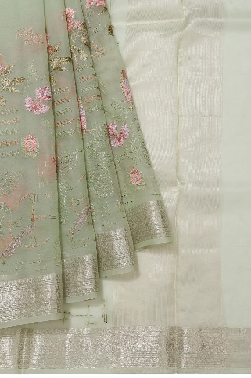Kurnool, Businesses For Sale, Handwoven Pista Green Colour Saree | Mavuris