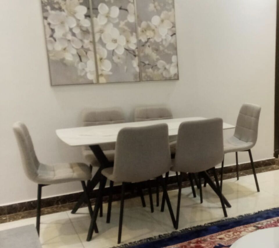 Riyadh, Household Items, SAR 750,  6-Seater Sintered Stone Dining Table Set &ndash; Almost New  Elegant 6-seater Sintered Stone Din