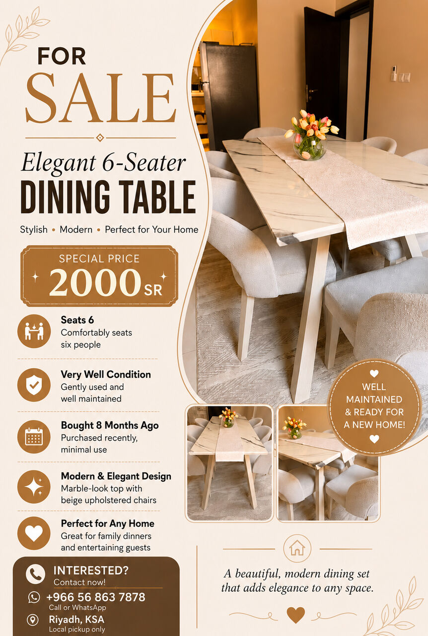Riyadh, Furniture, SAR 2000,  Dining Table With Chairsjust Like New