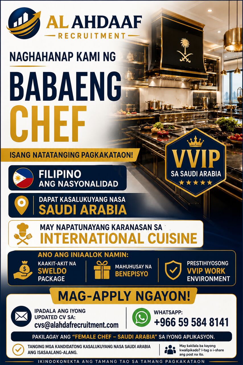 Riyadh, Jobs, Chef Female Filipino