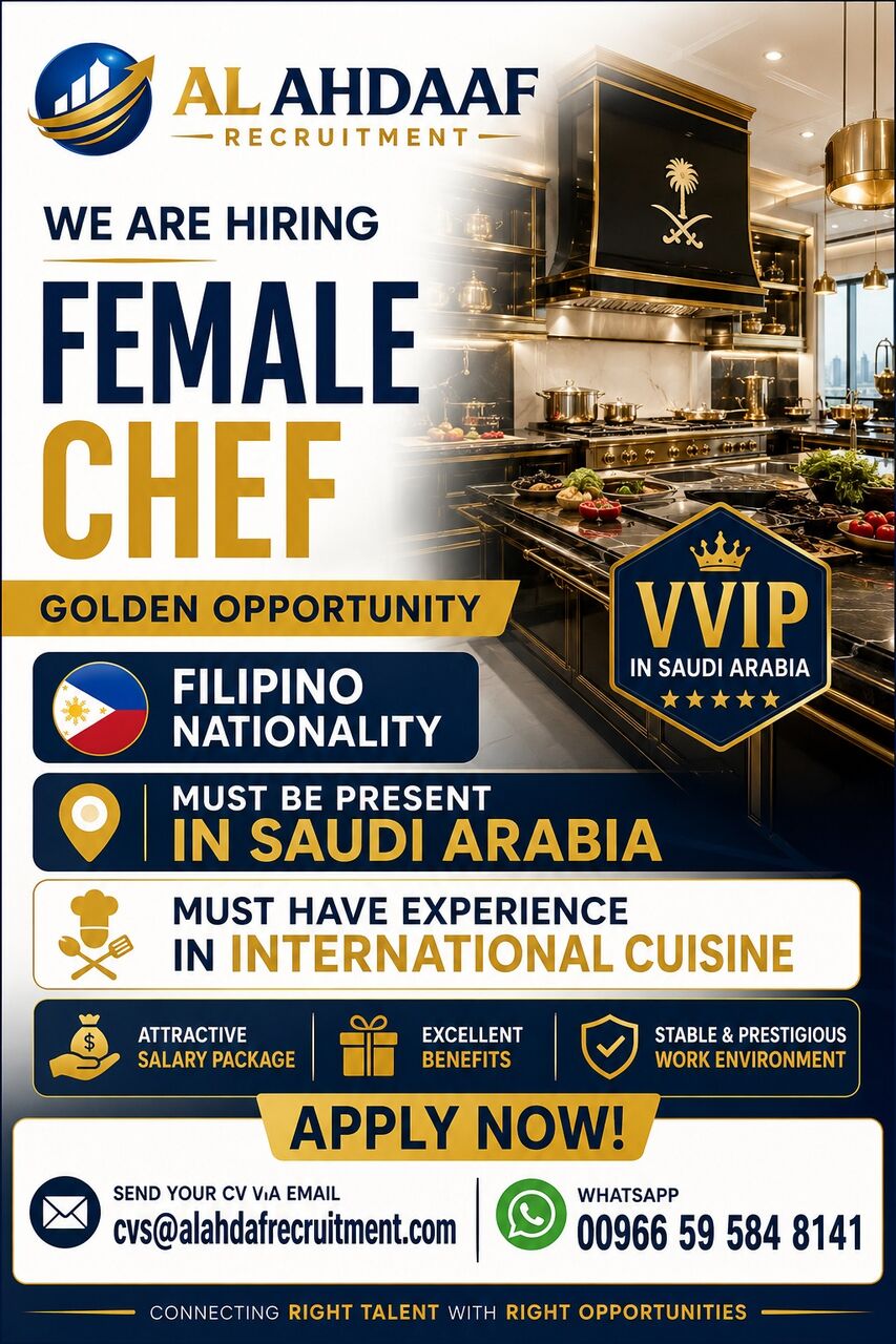 Riyadh, Jobs, Chef Female Filipino