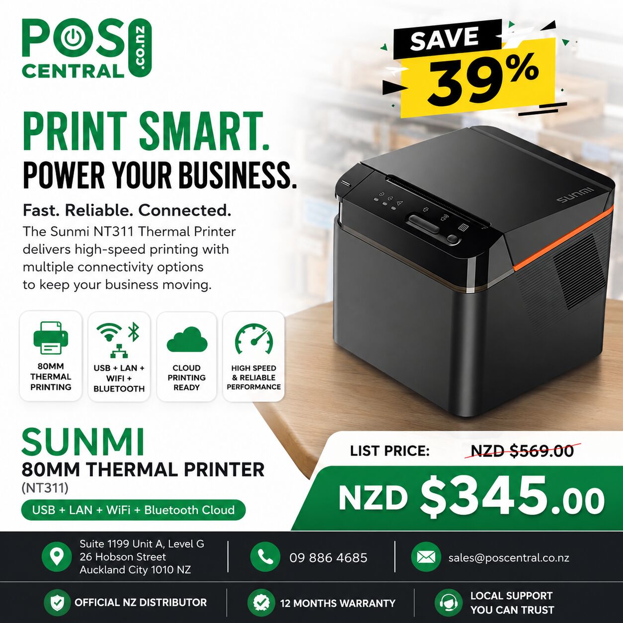 Auckland, Computers, NZD 179,  Sunmi NT 311 Cloud Thermal Printer | Fast POS Printing
