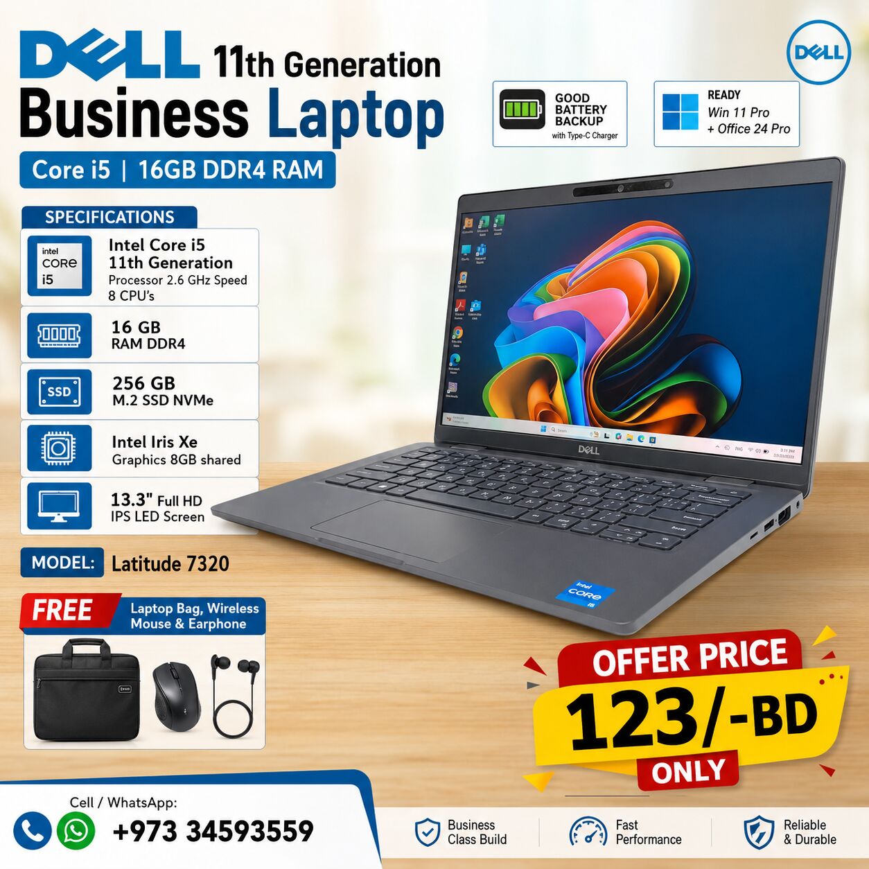 Manama, Electronics, BHD 123,  DELL 11th Generation Business Laptop Core I5 16GB DDR4 RAM Ready Win 11 Pro FREE BAG+MOUSE