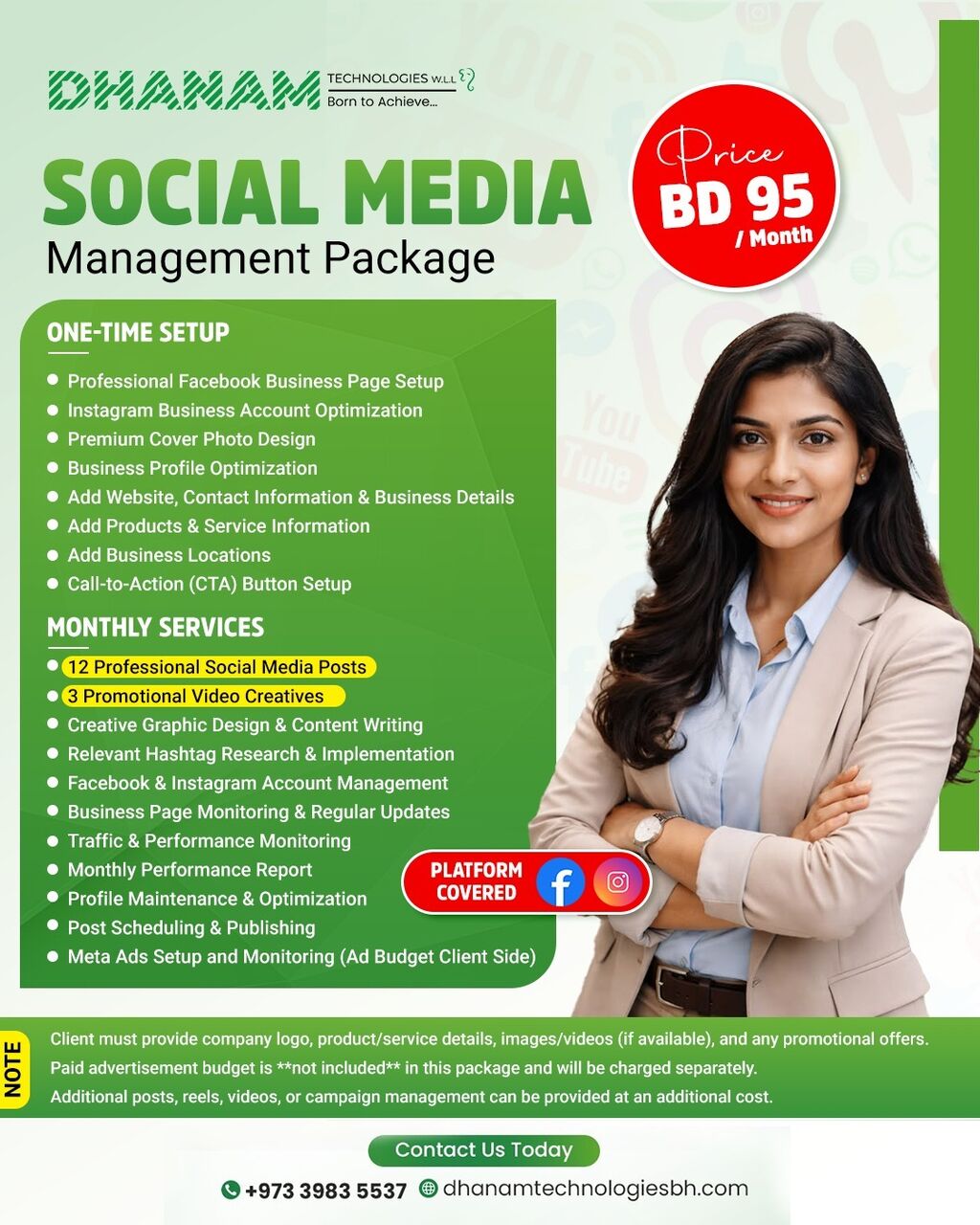 Manama, Marketing, TODAY OFFER-Social Media Management Package In Bahrain @BHD 95/Month