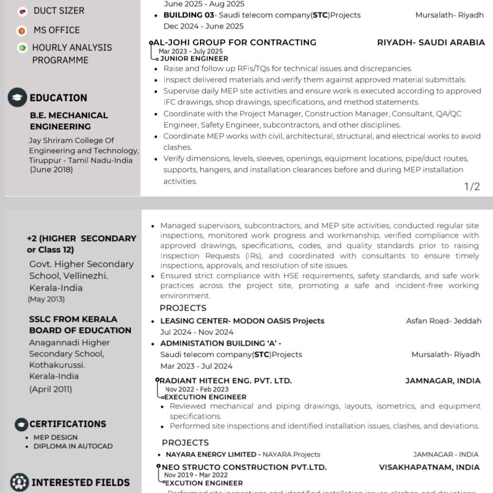 Riyadh, Job Seekers, Mechanical Engineer (HVAC, FIREFIGHTING, PLUMBING SYSYTEM)
