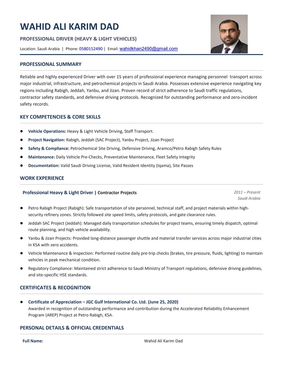 Rabigh, Job Seekers, Light Vehicle Driver 15+ Year Gulf Experience