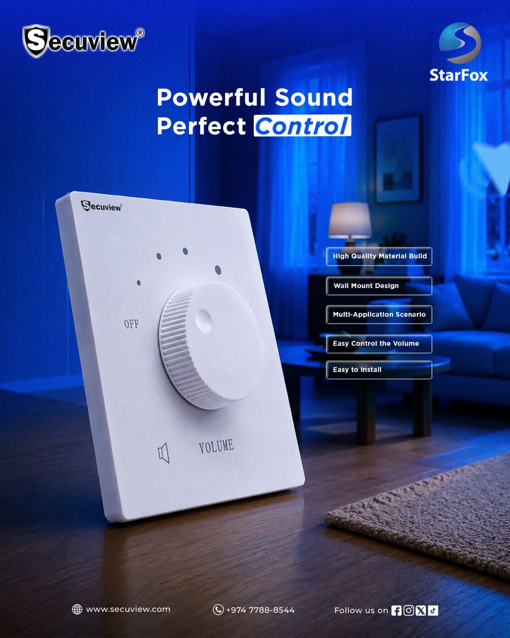 Doha, Electronics, QAR 71,  Secuview 30W Volume Controller | Strong Plastic Body & Stylish Wall-Mount Setup.