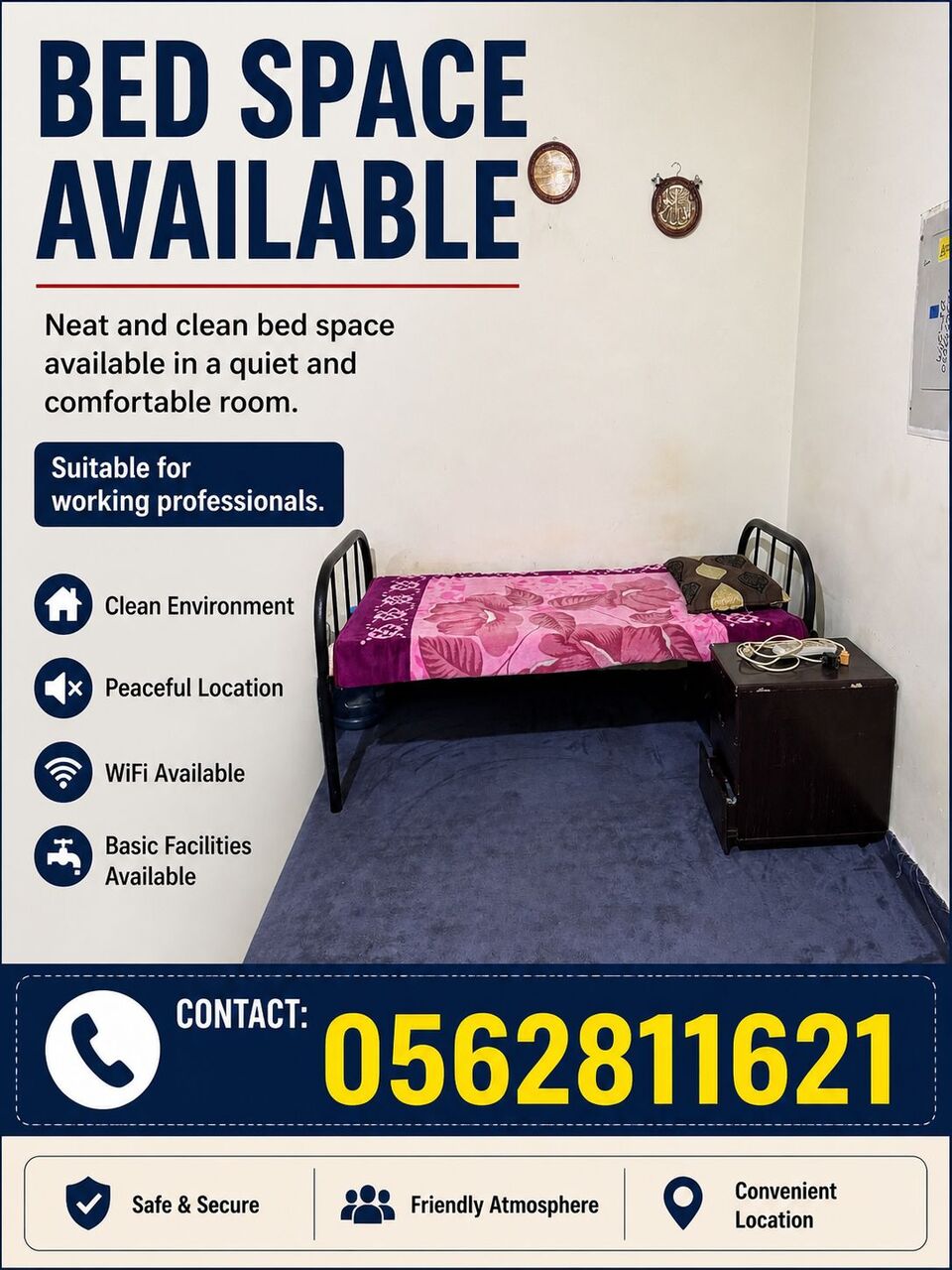 Jubail, Bedspace For Rent, SAR 250/month,  Bed Space Available (Only Karnataka)