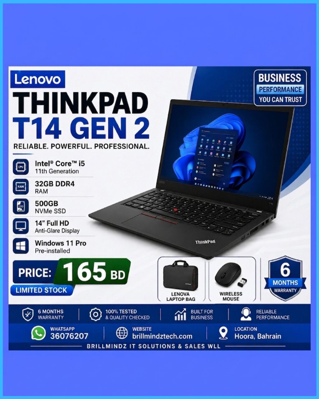 Hoora, Computers, BHD 165,  Lenovo ThinkPad T14 Gen 2  11th Generation
