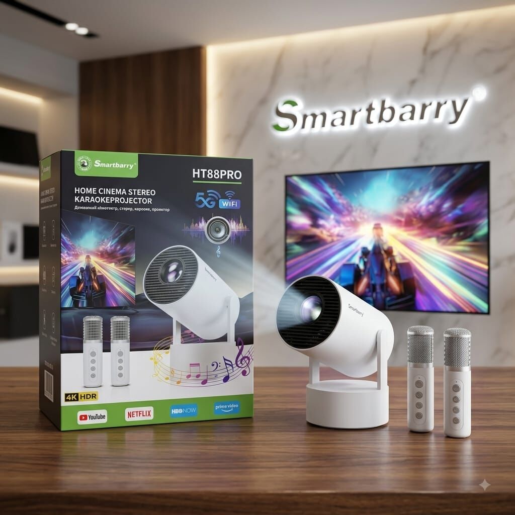 Manama, Computers, BHD 27,  Brand New 4K Smart Android 5G Projector With Remote & 2 Microphone